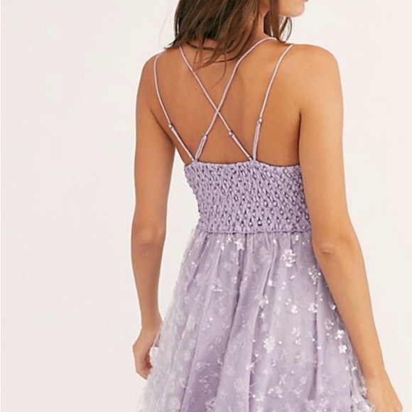 Free People Adella Sequin Lace Slip Purple Dress Size M EUC - Picture 4 of 6
